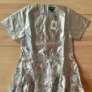 Teddy Fresh Women's Silver Linings Metallic Tiered Prom Dress sz XS NWT NEW